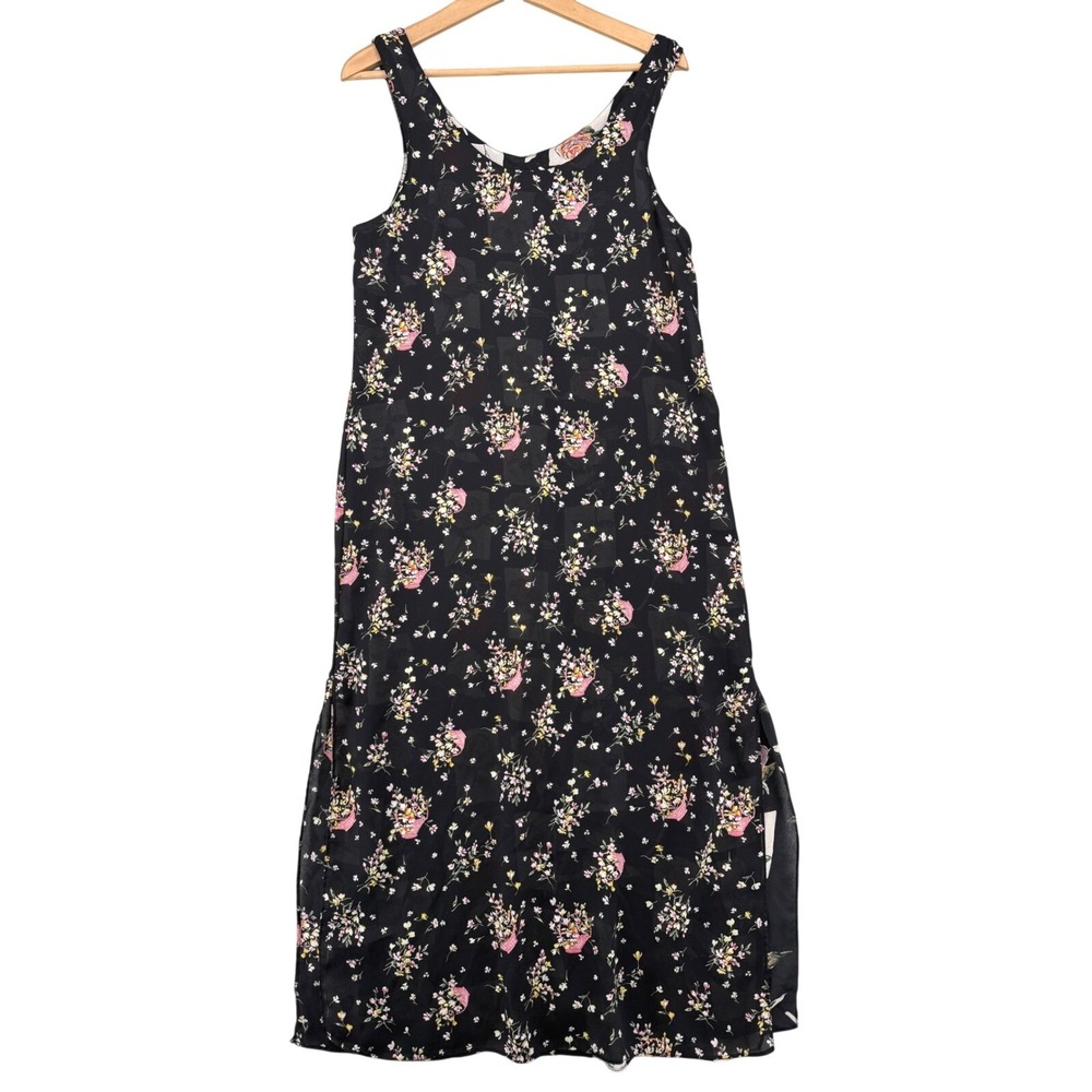 Impressions Midi Dress Size Small Black Reversible Floral 90s Vintage Grunge - Picture 2 of 8